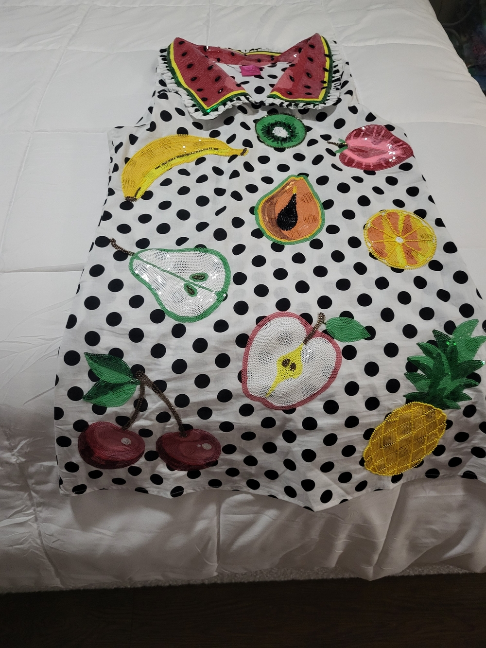 Queen Of Sparklea Polka Dot Fruit Applique Sleeveless Dress